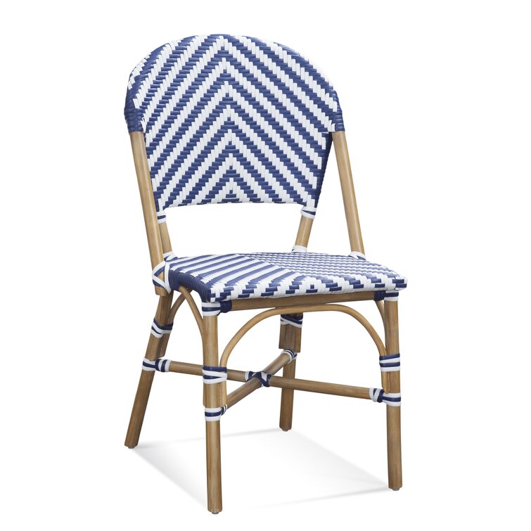 Delas Wicker Rattan Side Chair in Blue White